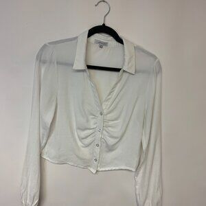 White Crop Top Button Down Cinching Bohemian Classic Womens SZ M